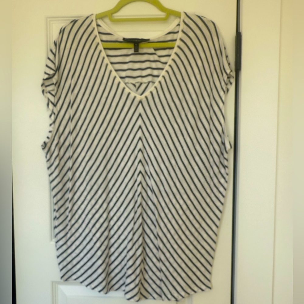 WHBM short sleeve shirt. Olive green/grayish stripes. XL